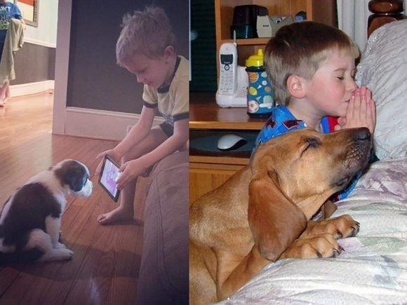 Domowe psy i koty, jako najlepsi przyjaciele dziecka – 14 niesamowitych zdjęć