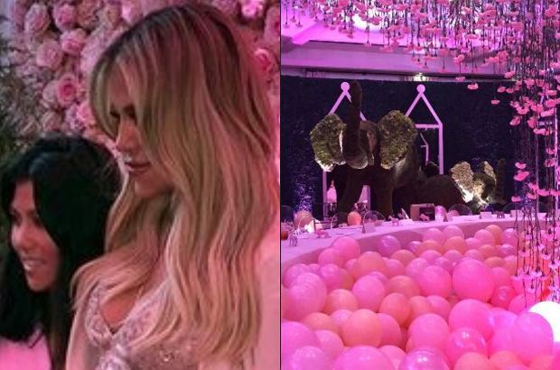 Tak wyglądał BABY SHOWER Khloe Kardashian! Różowe balony, słonie i mnóstwo gości